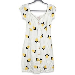 Red Carter womens medium dress yellow cream linen button front sundress